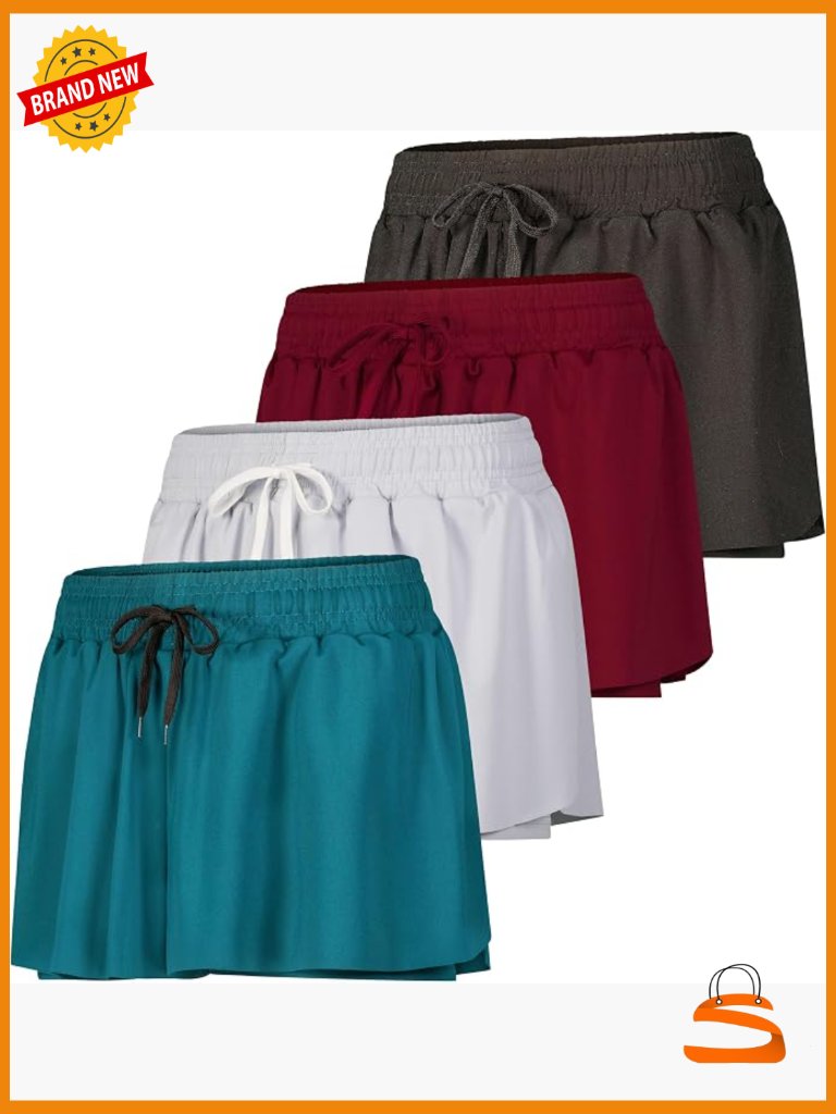 4pk Womens Flowy Running Shorts Spandex Liner High Rise Athletic